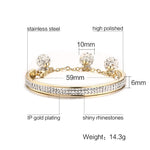 Women Bangle Bracelet Crystal Stainless Steel Gold-color