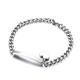 Can Engrave Thin ID Tag Bracelet Heart Charm Bangle for Women