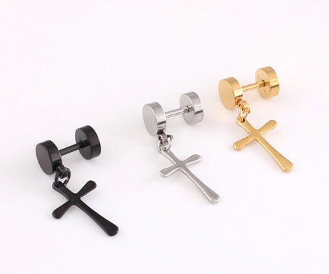 2 Pieces To Sell Whole Titanium Steel Silver Black Golden Earring Man
