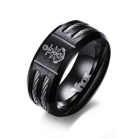 Men's Rudder  Ring Cool Black Stainless