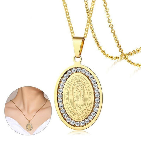 Virgin Mary Gold Color Coin Necklaces for Women