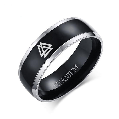 8mm Viking Rune Ring for Men Black Titanium