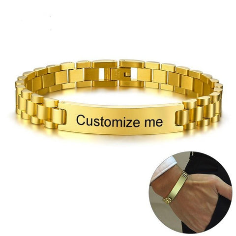 Gold Tone Stainless Steel Mens ID Bracelets