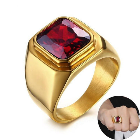 Casual Men Ring Red CZ Stone