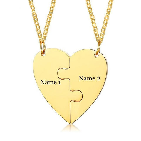 2 Best Friends Heart Couple Necklaces Free Custom Engraving Name