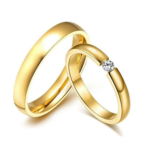 Simple Gold Color Stainless Steel Engagement Rings for Women