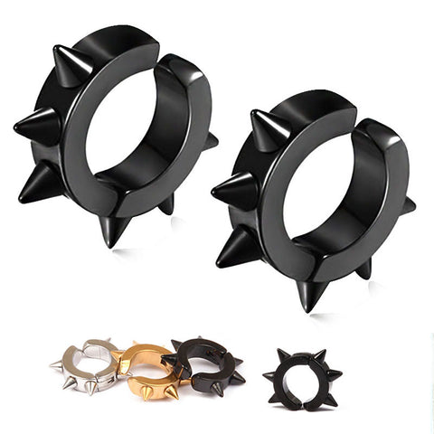 Punk Round Spike Cartilage Stainless Steel Clip Earrings For Men